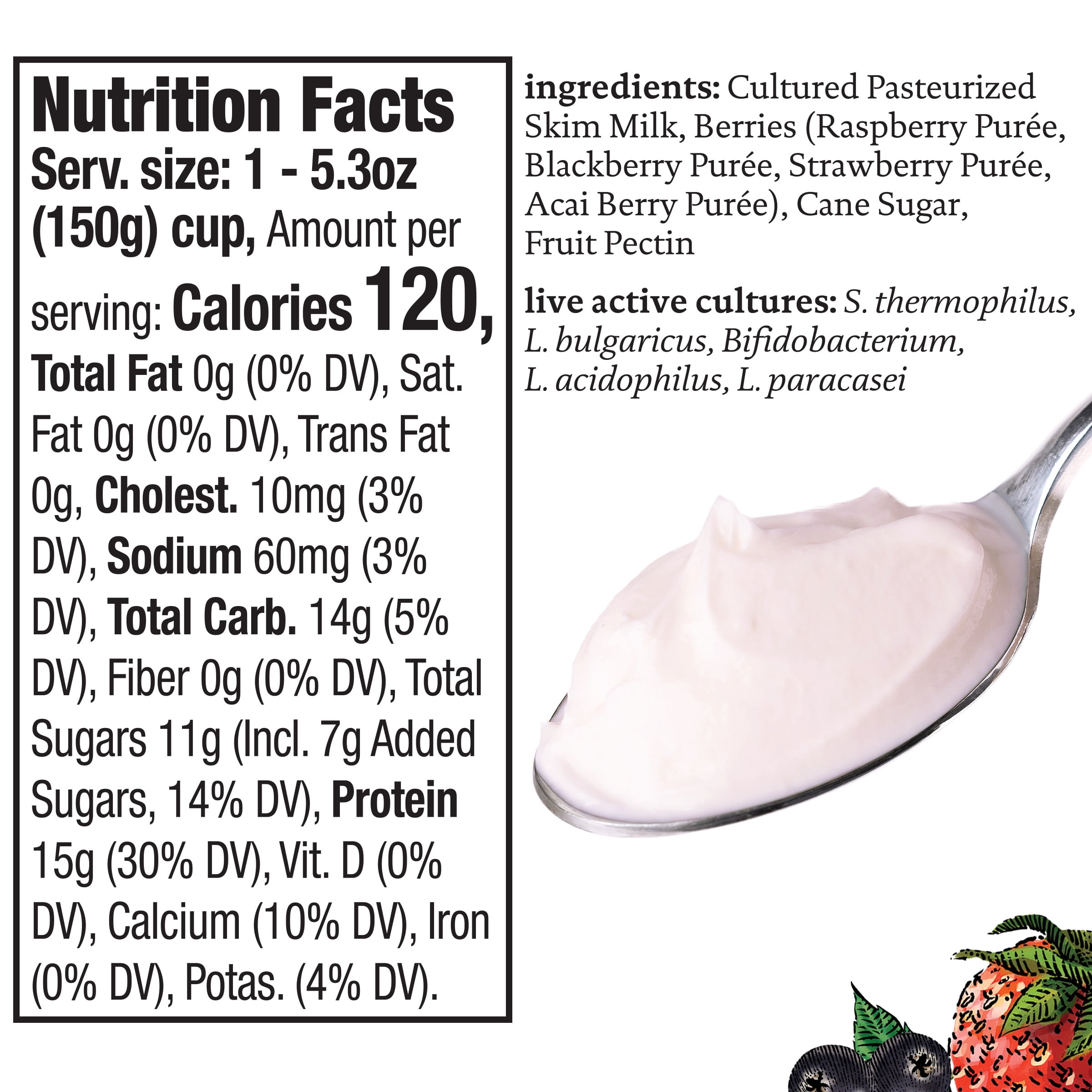 Siggi's Icelandic Skyr Nonfat Yogurt, Mixed Berries & Acai, 5.3 oz
