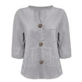 thumbnail image 5 of Kelon Women's Short sleeve T-shirt, Linen Shirts For Women Summer 2026 Trendy V Neck 3/4 Sleeve Top Loose Vacation Beach Solid Blouses Tunic Tops, 3XL, 5 of 6