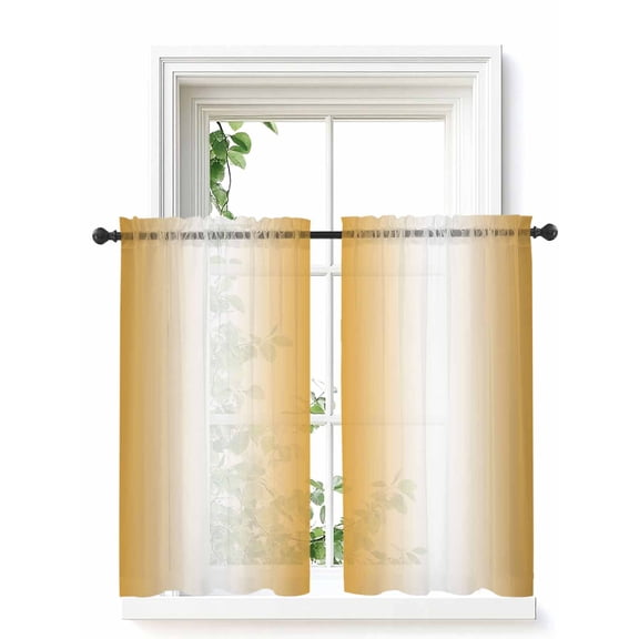 Orange Ombre Curtains 54 Inch Length,Sheer Curtains for Bedroom Living Room Window Orange White Gradient Modern Abstract Art Rod Pocket Drapes Kitchen Curtains Small Half Window 42"x54" 2 Panels