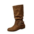 thumbnail image 2 of Willtoo Womens Knee High Boots Round Toe Side Zipper Low Heel Boots Wide Calf Pull On Comfortable Double Buckle Fall Winter Long Boots, 2 of 5