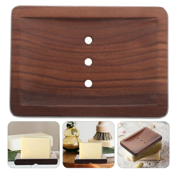 UPOUART Kitchen Counter Soap Tray Soap Container Brown Walnut Wood 1Pack