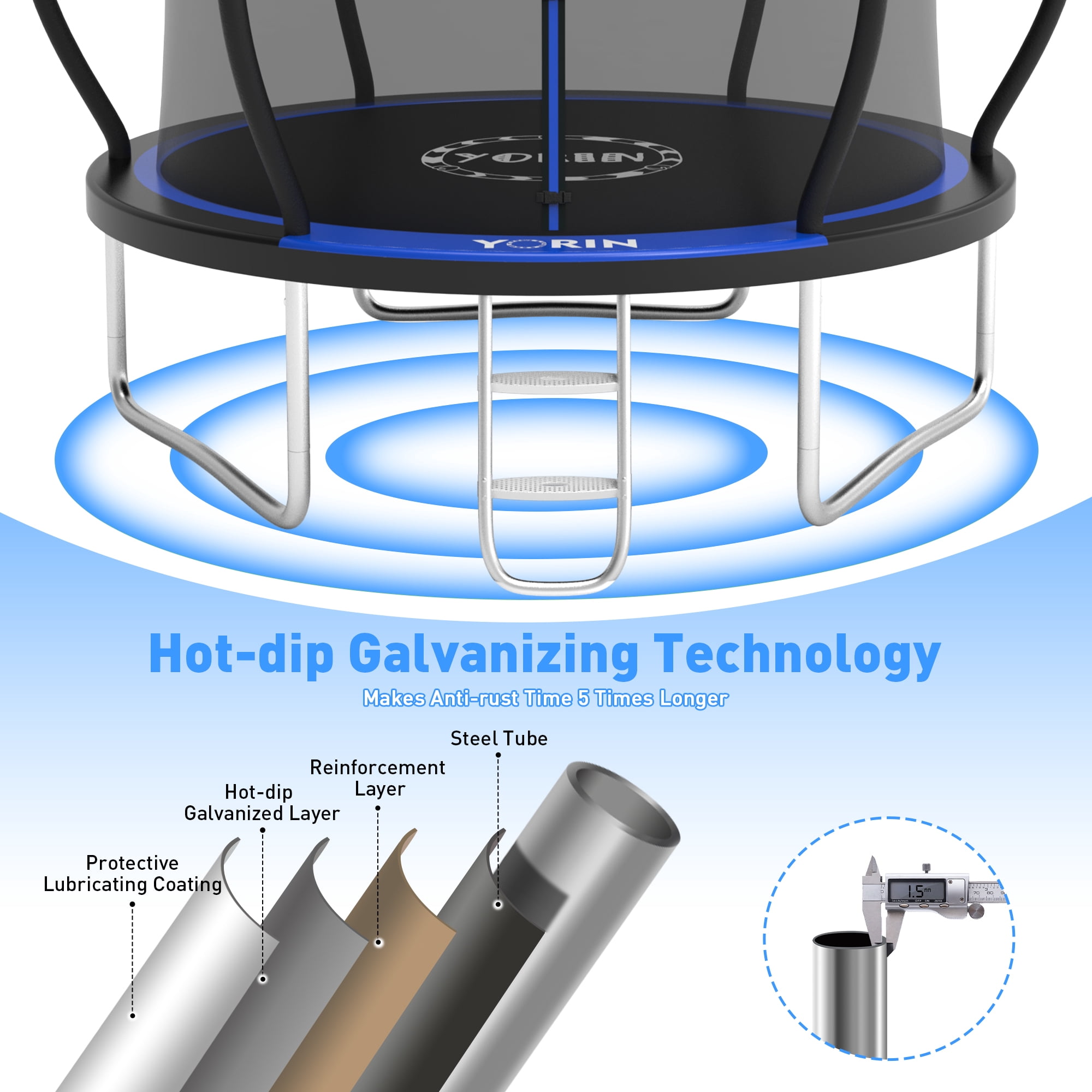 YORIN Trampoline for 3-4 Kids, 10FT 16FT 12FT 14FT Trampoline for Adults with Enclosure Net, Ladder, Light, 1000LBS Weight Capacity Outdoor Round Recreational Trampoline, Heavy Duty Trampoline