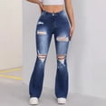 thumbnail image 2 of Kilaqueen Womens Slim Bootcut Denim Pants Flat Front Wide Leg Distressed Pocketed Lounge Pants Casual Fashion disco Ripped Jeans Trousers, 2 of 7