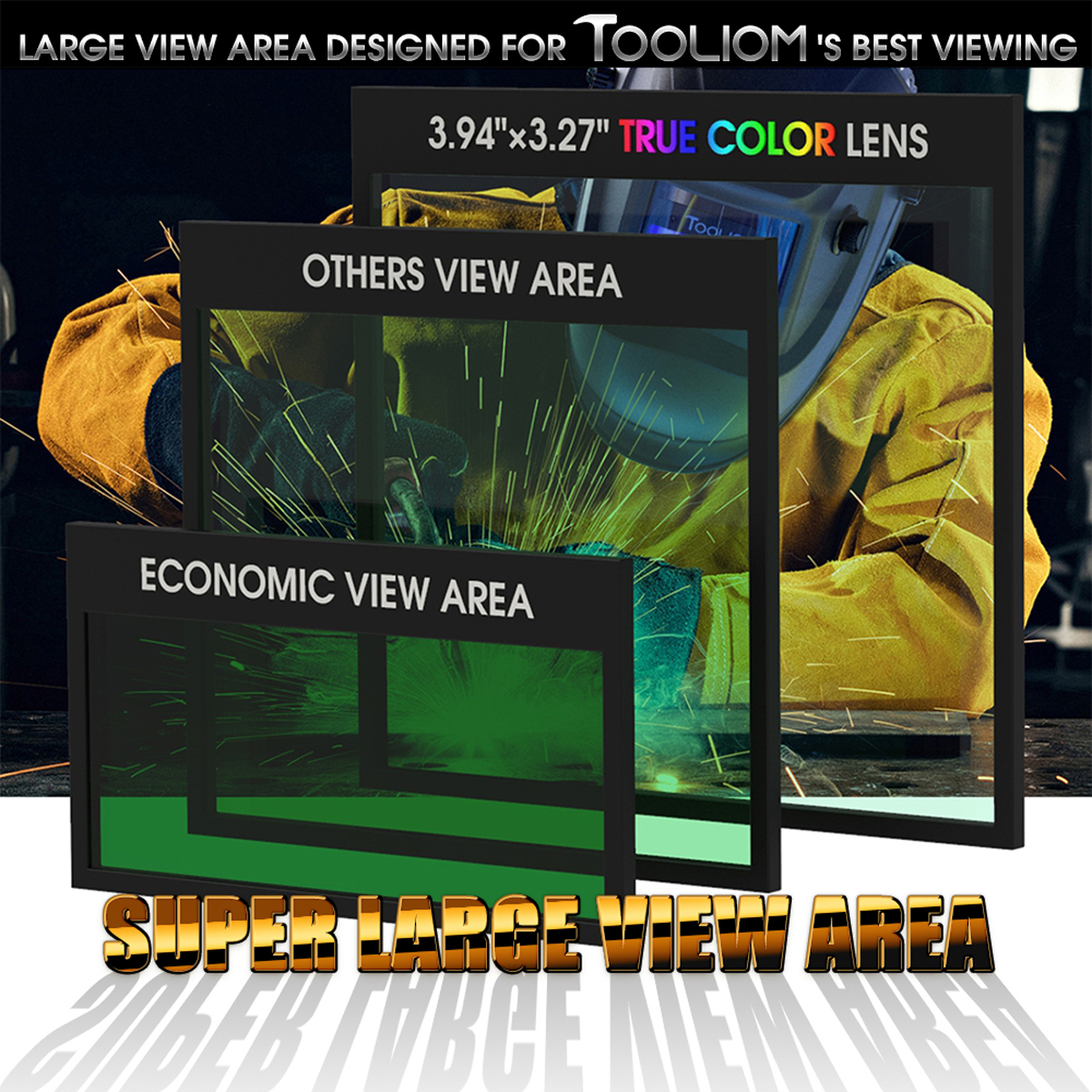 TOOLIOM Large View Auto Darkening Welding Helmet True Color Weld Mask Hood ARC TIG MIG