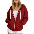 thumbnail image 6 of felwors Women's Full Zip Up Hoodie Long Sleeve Hooded Sweatshirts Pockets Jacket Coat for Women Wine, XL, 6 of 7