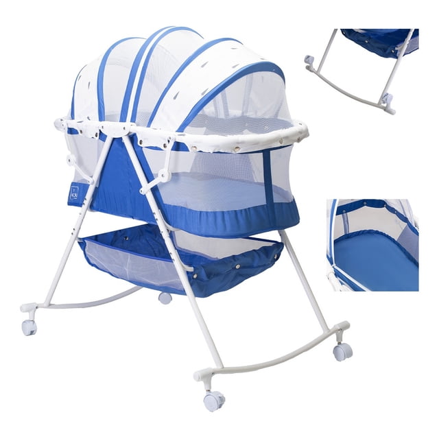 Cuna Moisés Para Bebé Aeiou P759 Bambineto Plegable Con Base Azul