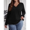 thumbnail image 4 of Women'S Plus Size Tops Trendy V Neck Casual Long Sleeve Shirts Knit Sweaters Black XXXL, 4 of 7