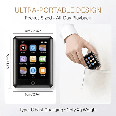 Chumajor 2.5 Inch Touch Screen MP3 Player, Metal Body with Bluetooth 5.2, Support 512GB Expansion, Multifunctional