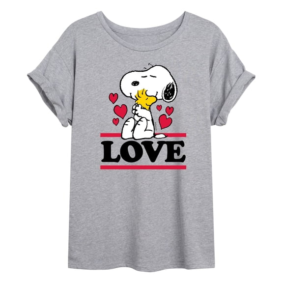 Peanuts - Love Snoopy Woodstock - Juniors Oversized Graphic T-Shirt