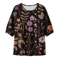 thumbnail image 5 of 3/4 Sleeve Tops for Women,floral Print Tshirts Basic Tees Blouses Graphic Work Top Loose Casual Blouses Tunic Tops Crew Neck Lightweight Comfortable Fit Pleated Shirts Round Neck,Black3,4XL, 5 of 5