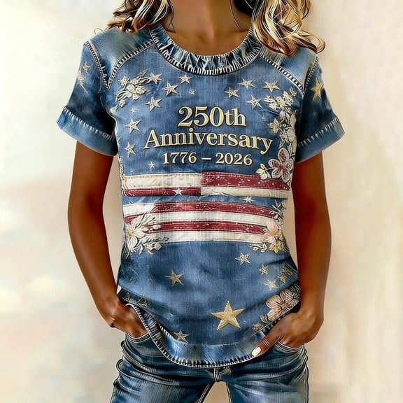 MAIHAN 250th Anniversary Usa Patriotic Shirt 4th Of July Tee Tops Plus Size American Flag Shirts Short Sleeve Spring Summer Tops Funny Tshirts Shirts for Women
