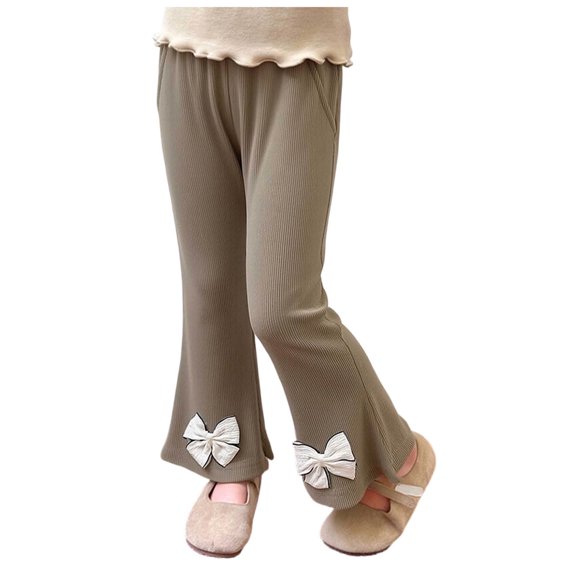 Mnyotv Cute Bow Flared Wide Leg Pants Elastic High Waist Leggings for Girls with Pockets Spring Fall Clothes Size 4-5 Years