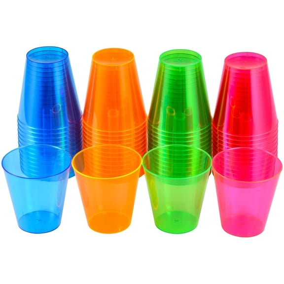 100 Pcs Neon Shot Glasses 2 oz Plastic Shot Cup Disposable Drinking Cups Xmas Wine Glasses Plastic Party Cup Assorted Colors Mini Cups for Birthday BBQ Holidays Festival Events,Topboutique