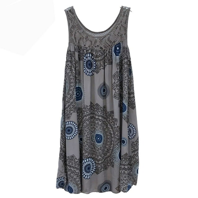 Women's Lace Stitching Printing Sleeveless Large Dress 13 Color 8 Size