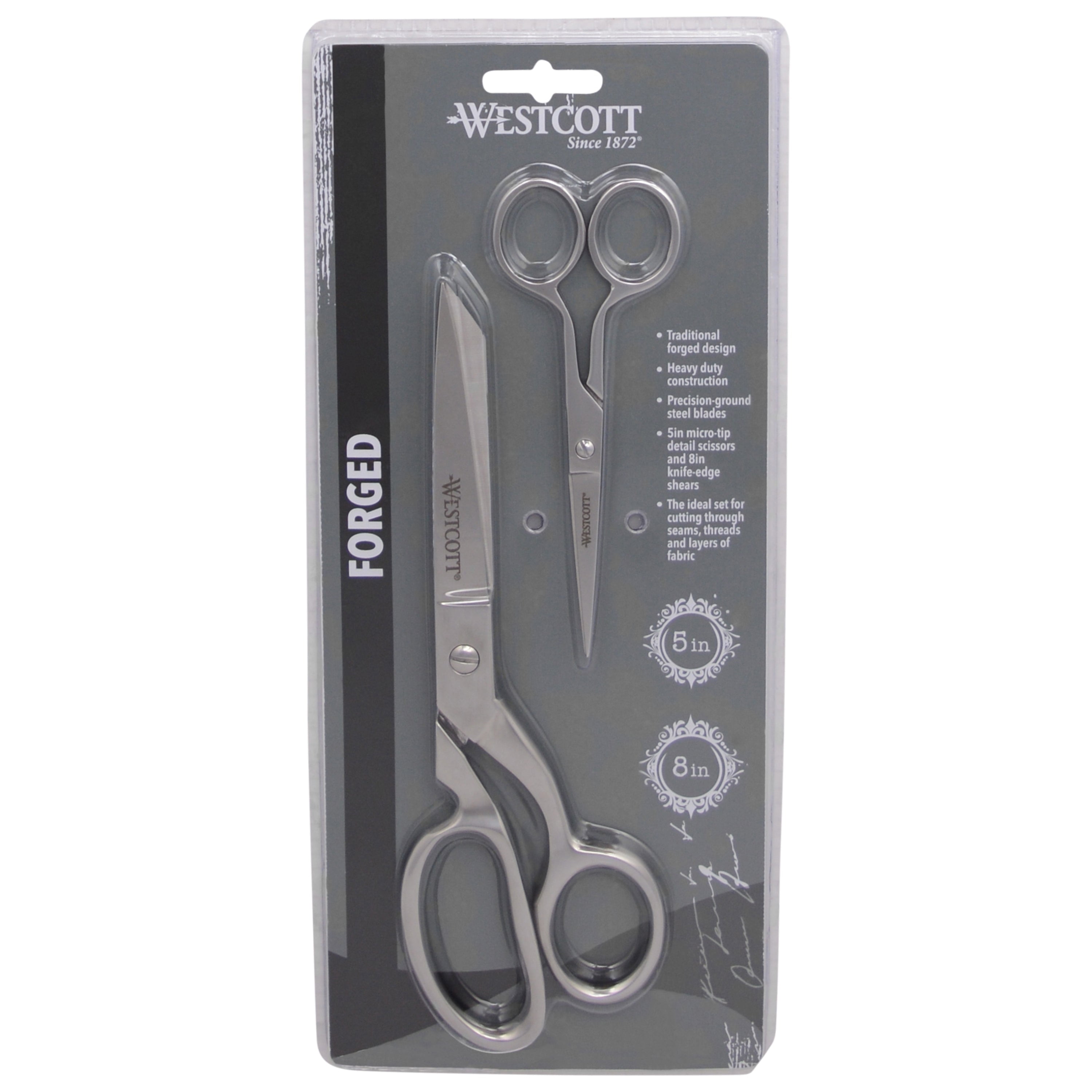 Westcott Forged 8in & 5in Scissors for Fabric and Paper Crafts, Dressmaker Shears & Detail Snips, 2-Pack