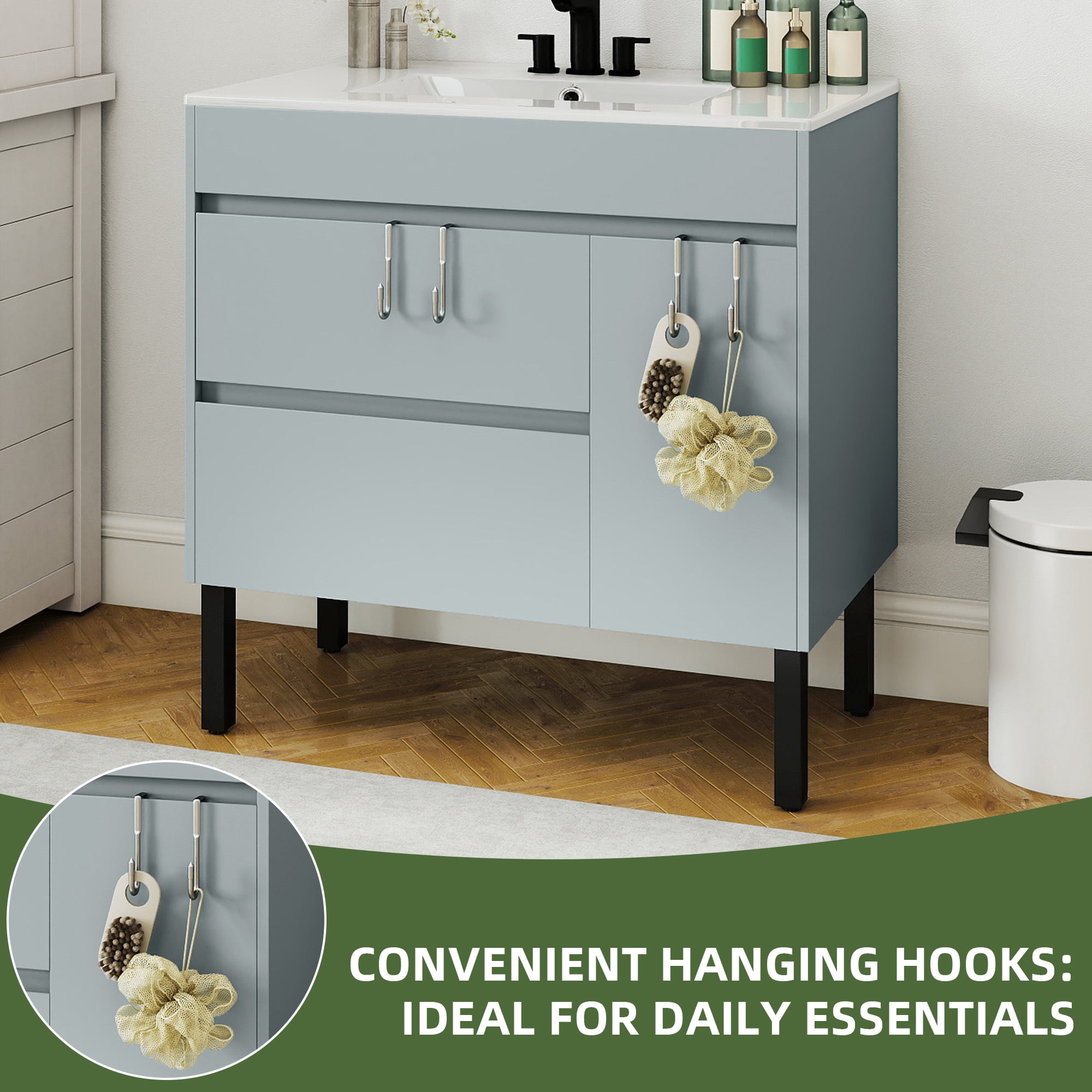 Uforic 36" Modern Free Standing Bathroom Vanity with Undermount Sink, Soft Close Door & Storage Cabinet, Gray
