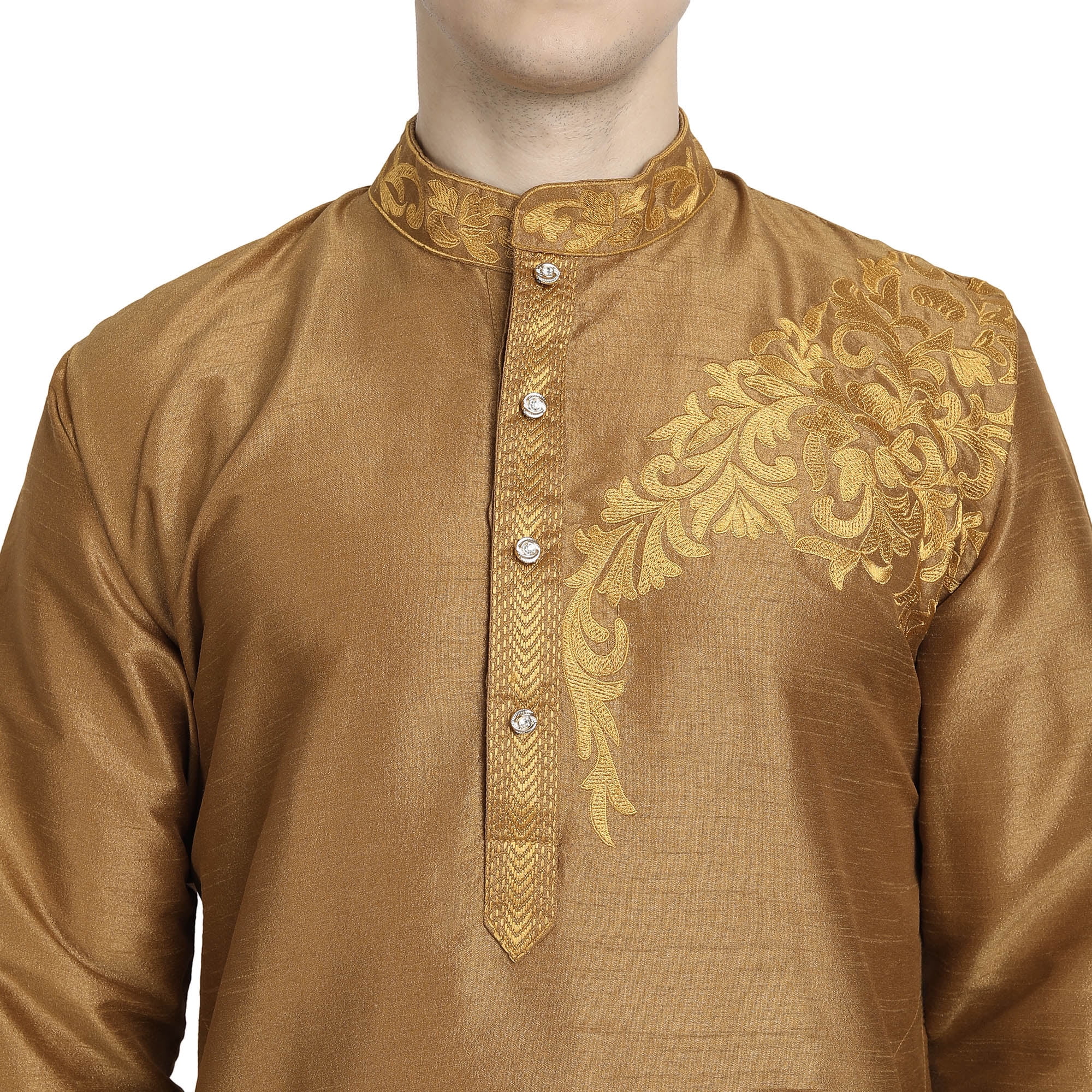 Skavij Men's Art Silk Kurta Top Indian Wedding Casual Long Shirt Large Beige