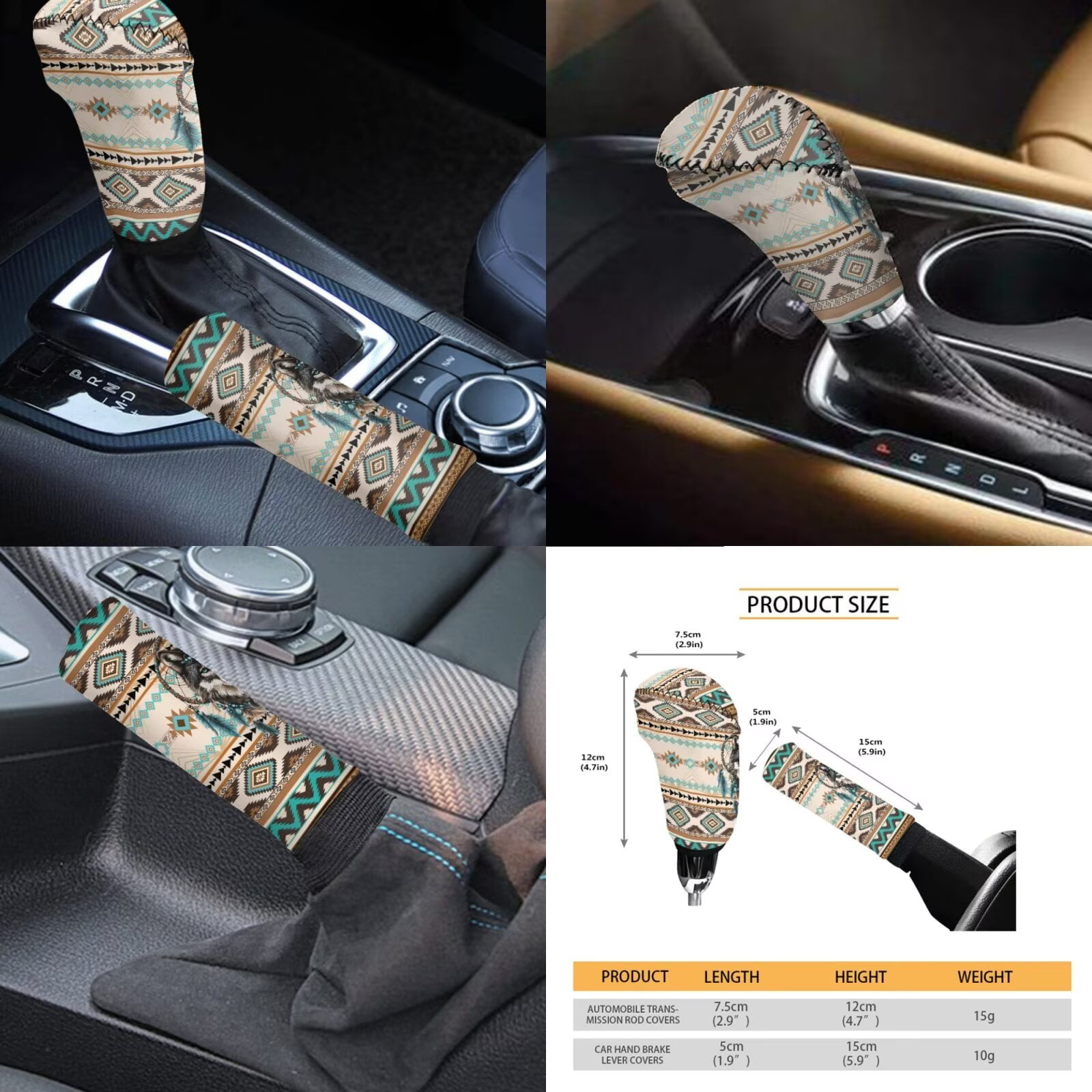 Garronmavis Aztec Wolf Car Seat Covers Set Easy Installation Car Accessories Set 11 Pcs with Auto Headrest Cover+Handbrake Gear+Shift Knob Cover+Auto Cup Coaster+Wristlet Keychain