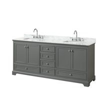 Wyndham Collection Deborah 80" Marble-Top Wood Double Bathroom Vanity in Gray