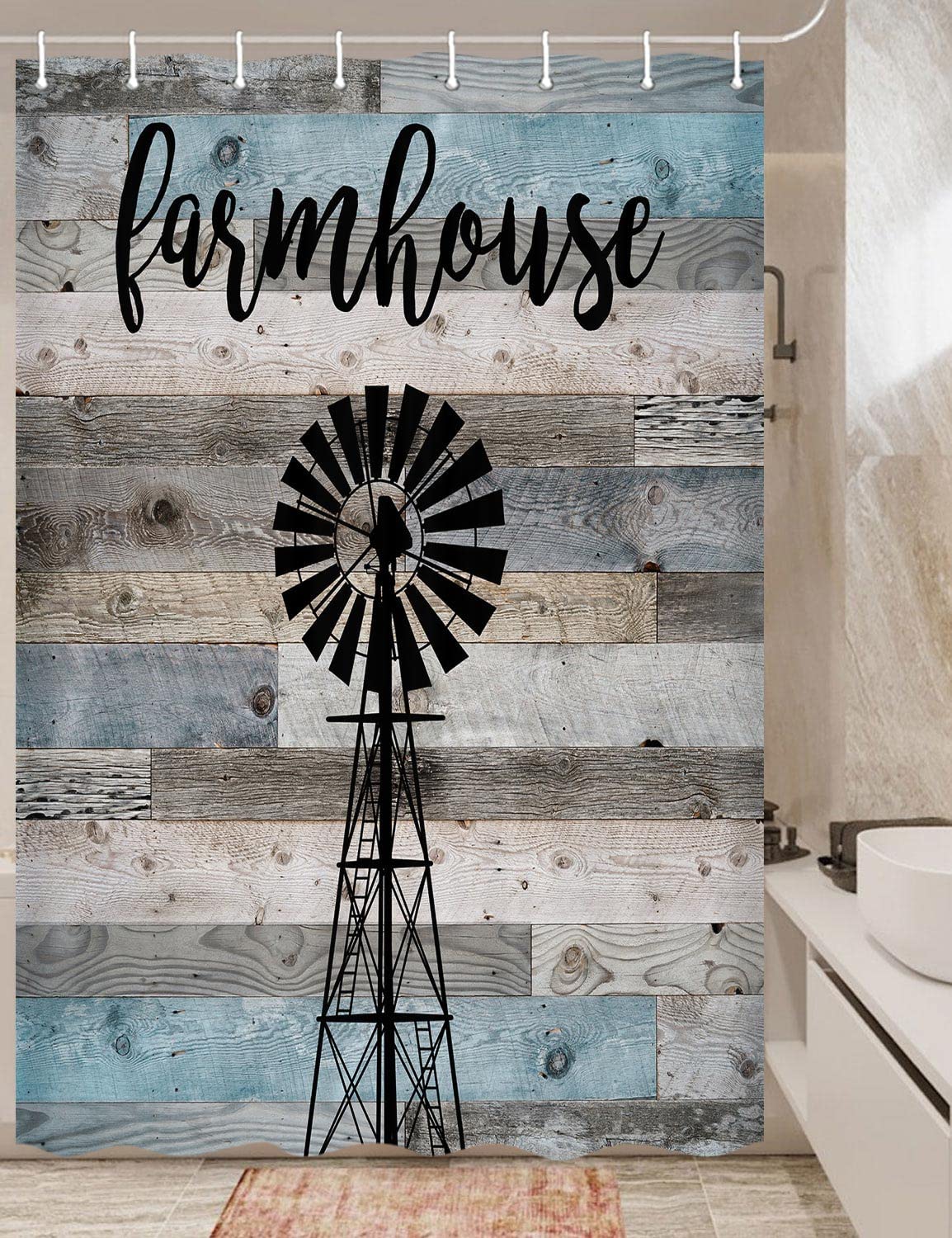 QIBAIDAN RV Travel Trailers Shower Curtain Rustic Wooden Plank Shower