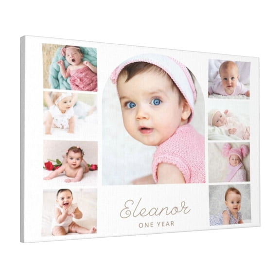 Custom Canvas Prints Minimalist Arch Baby Girl First Birthday Personalized Photo Image Collage DIY Framed Kit Wall Art Picture Room Decor 16x20 inch