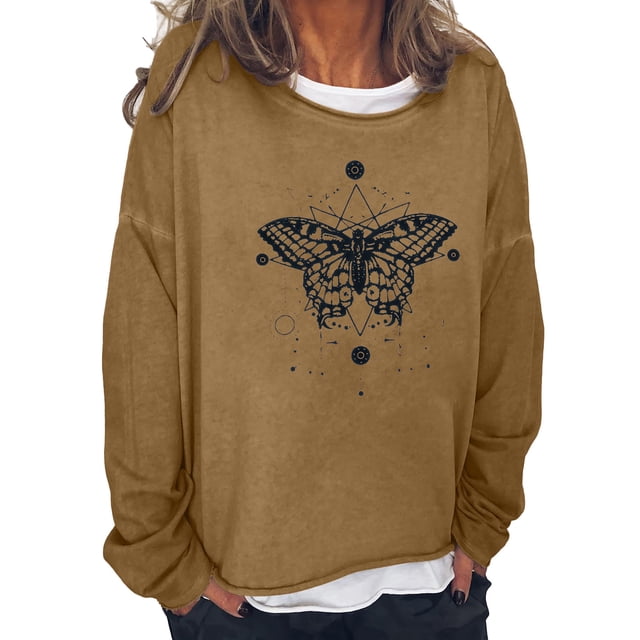 Camiseta de manga larga suelta con cuello redondo y estampado informal para mujer Pompotops gfhjh16053