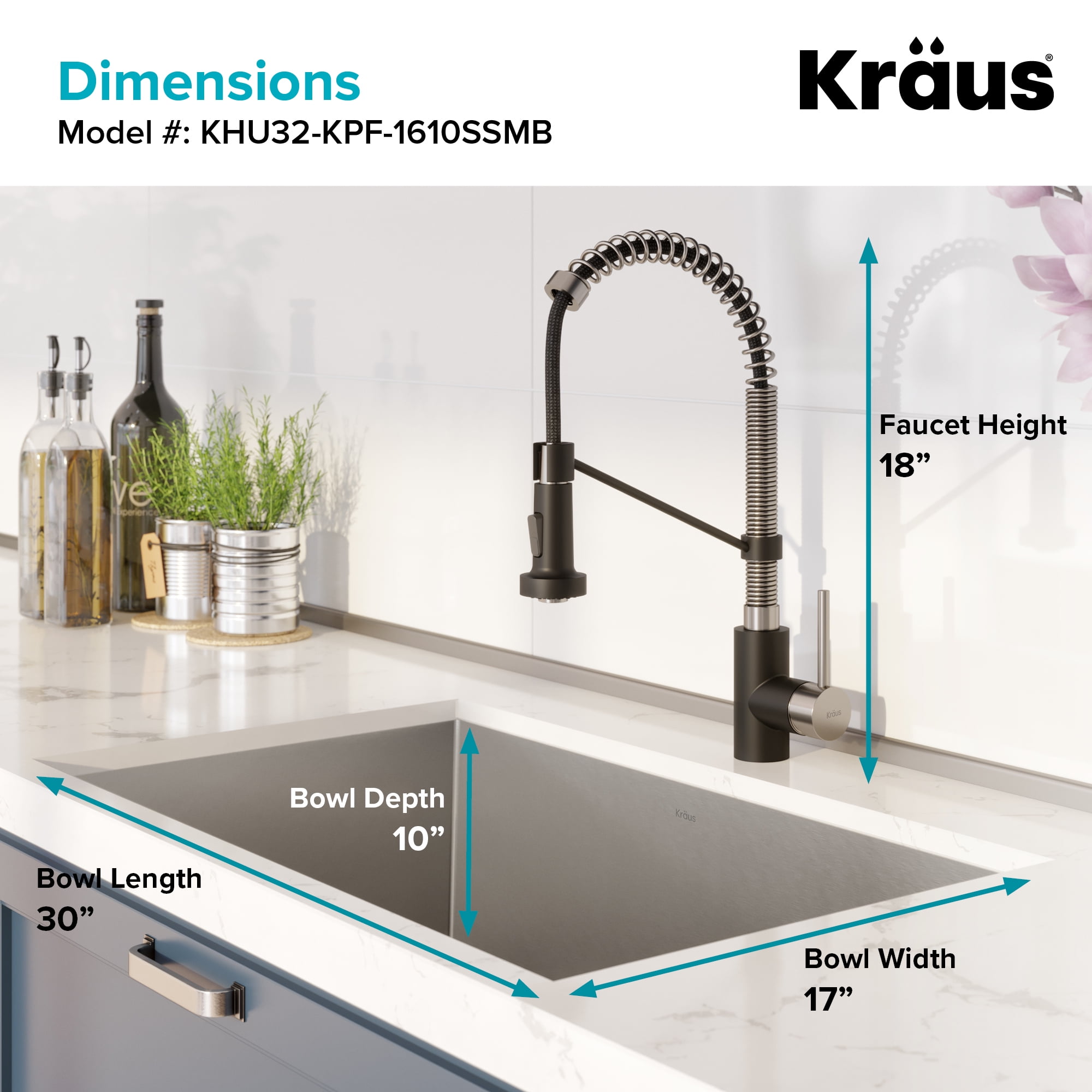 KRAUS 31 1/2-inch 16 Gauge Pax Kitchen Sink Combo Set with Bolden 18-inch Kitchen Faucet and Soap Dispenser, Stainless Steel Matte Black Finish