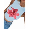 thumbnail image 2 of Women Y2K Floral Tank Top Slim Fit Sleeveless Flower Print Crop Top Crew Neck Going Out Vest Blue XL, 2 of 7