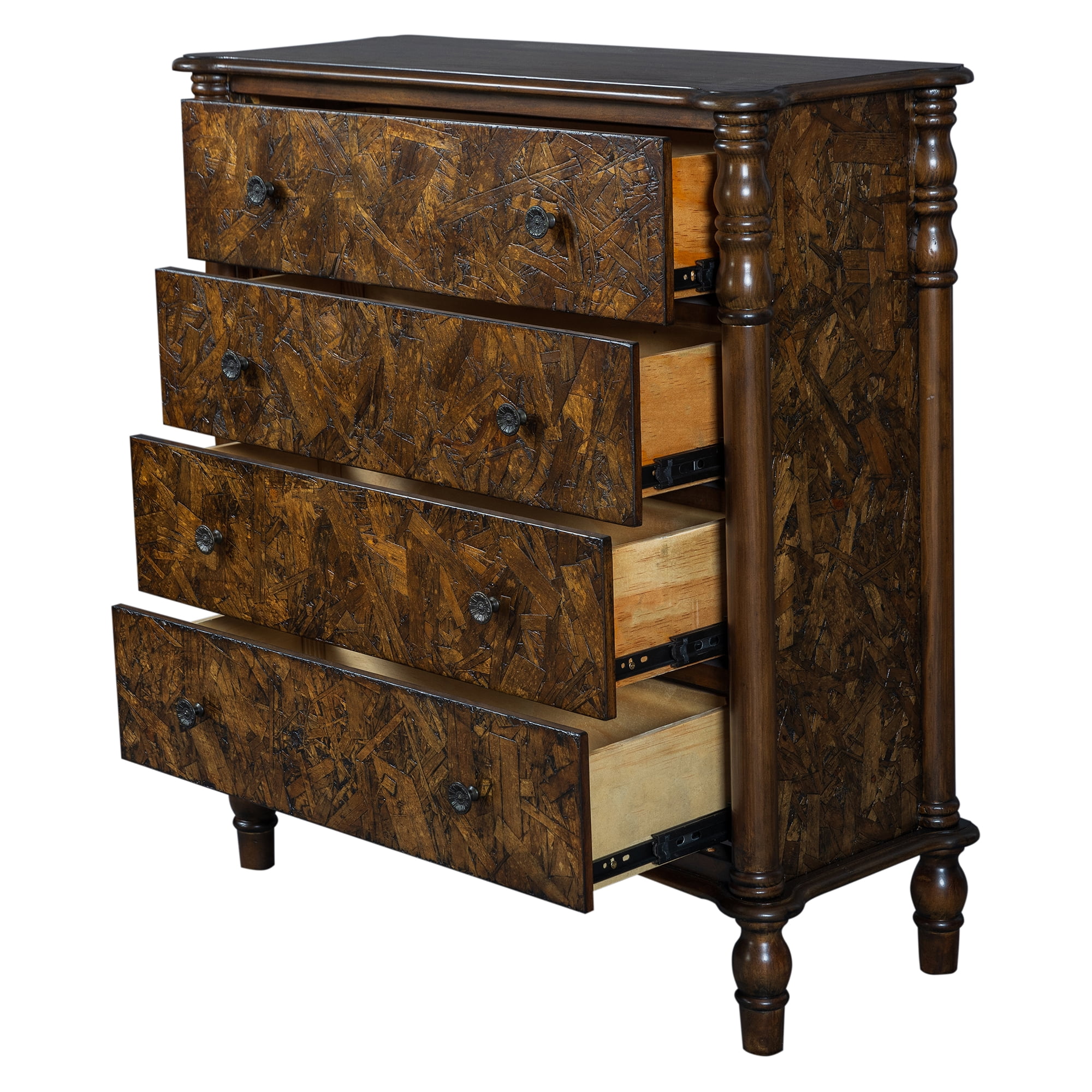 Aukfa 4 Drawer Dresser, 32" Chest of Drawers Bedroom Storage Cabinet for Small Spaces,Walnut