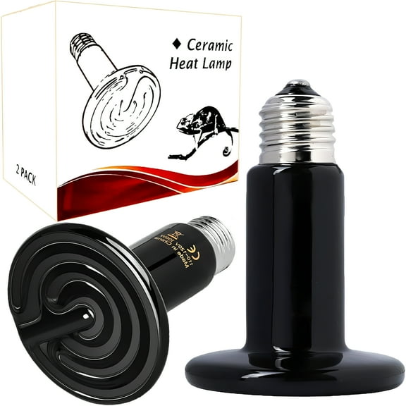HIBIBUD 50W Ceramic Heat Emitter, Reptile Heat Lamp Bulbs, No Light Emitting Brooder Coop Heater for Amphibian Pet & Incubating Chicken, Black (2-Pack)