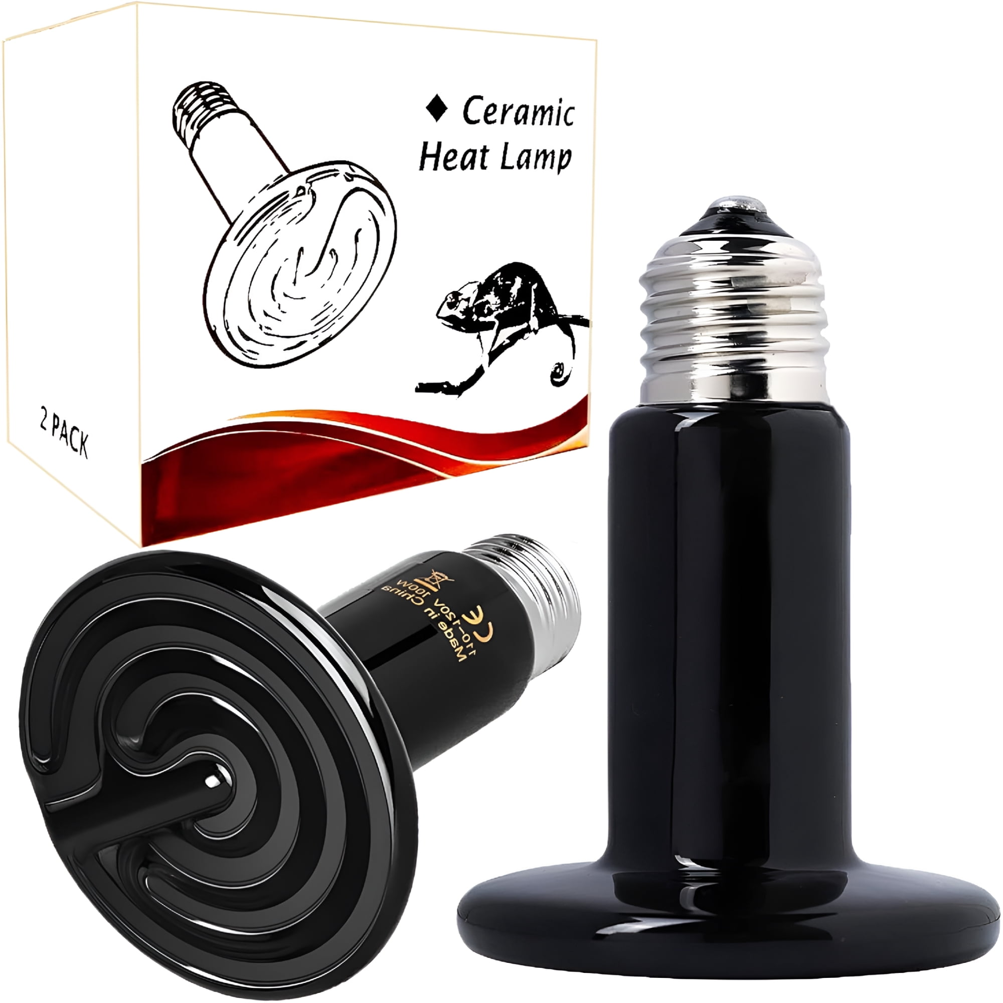HIBIBUD 2-Pack 50W Ceramic Heat Emitter, No Light Reptile Heat Lamp Bulb for Terrariums