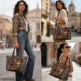 thumbnail image 4 of Eheartsgir Polyurethane Leather Tote Purse with Waterproof, Sleeping Cats Bookcase Large Capacity Hand Bag for Travel and Daily Use, 4 of 6