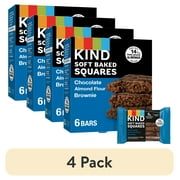 (4 pack) KIND Soft Baked Gluten Free Chocolate Almond Flour Brownie Squares, 1.4 oz, 6 Count Box