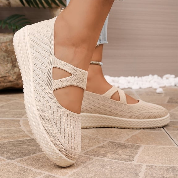 Willtoo Womens Knit Mary Jane Slip On Shoes Breathable Mesh Casual Flats Comfortable Lightweight Walking Shoes