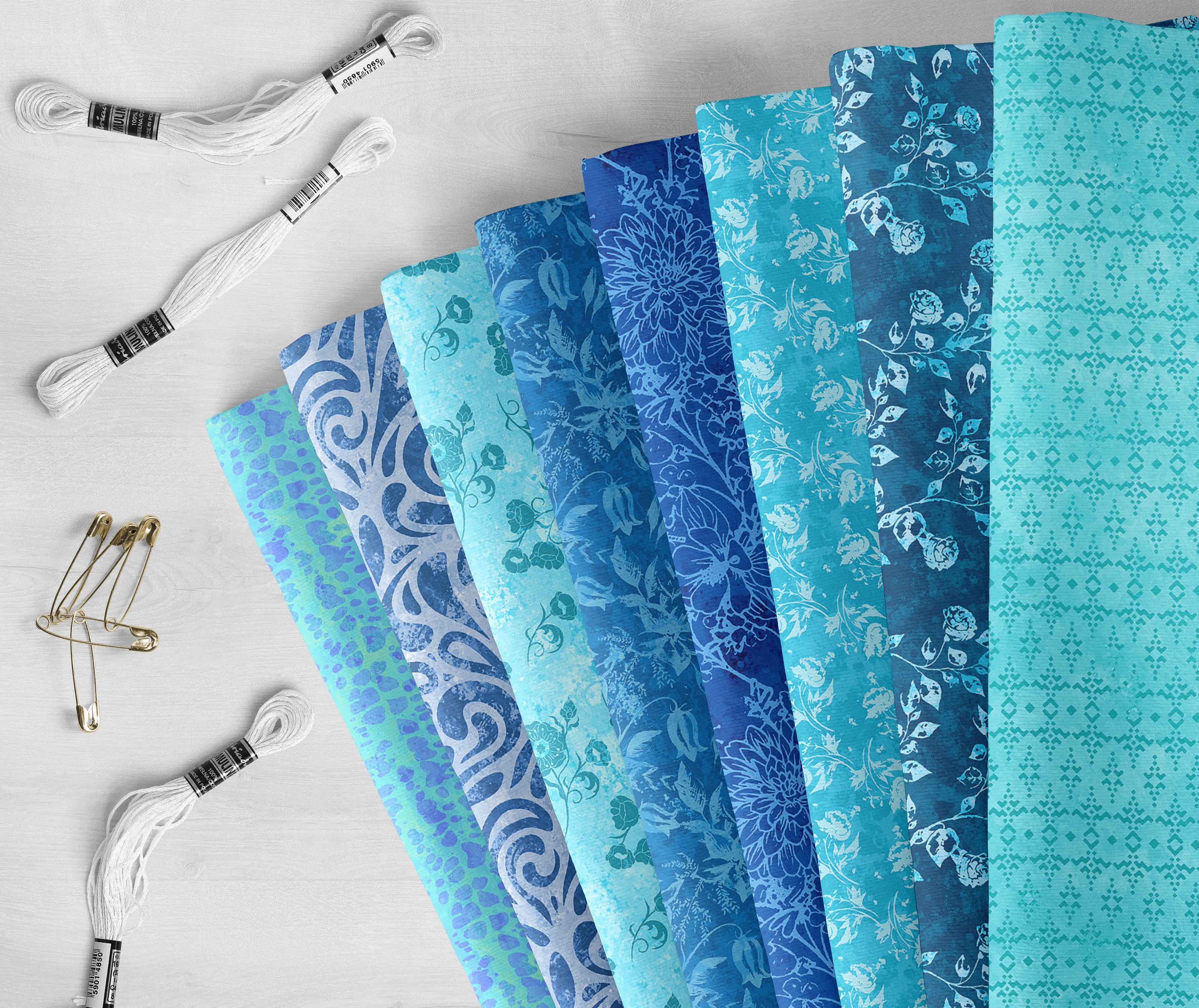 Soimoi 8 Pc Fat Quarter Bundle-BatikPrint 18"x 22"DIY Patchwork-100% CottonPre-Cut Quilting Fabric Medium Blue