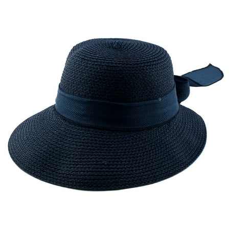 - Ladies Women Straw Bowknot Design Floppy Wide Brim Sun Cap Beach Hat