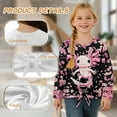 thumbnail image 6 of Xoenoiee Axolotl Cherry Blossom Print Girls Long Sleeve Shirts Tie Hem Fall T-Shirt Round Neck Tops Blouse Pullover Tunic Outfits Fall Clothes, 5-6 Year, 6 of 7