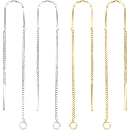 8Pcs 2 Colors Ear Threads 18K Gold 925 Sterling Silver Plated String Earring Threader 60mm Pull Through Threaded Long Chain with 925 Sterling Silver Pins and Loop