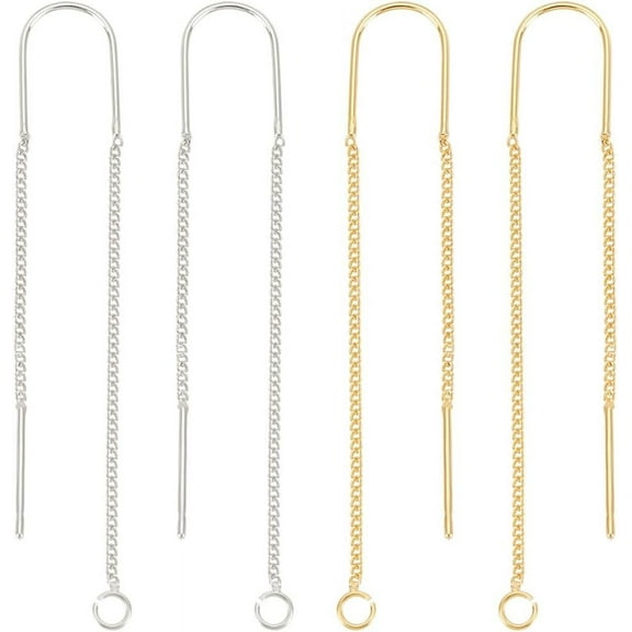 8Pcs 2 Colors Ear Threads 18K Gold 925 Sterling Silver Plated String Earring Threader 60mm Pull Through Threaded Long Chain with 925 Sterling Silver Pins and Loop