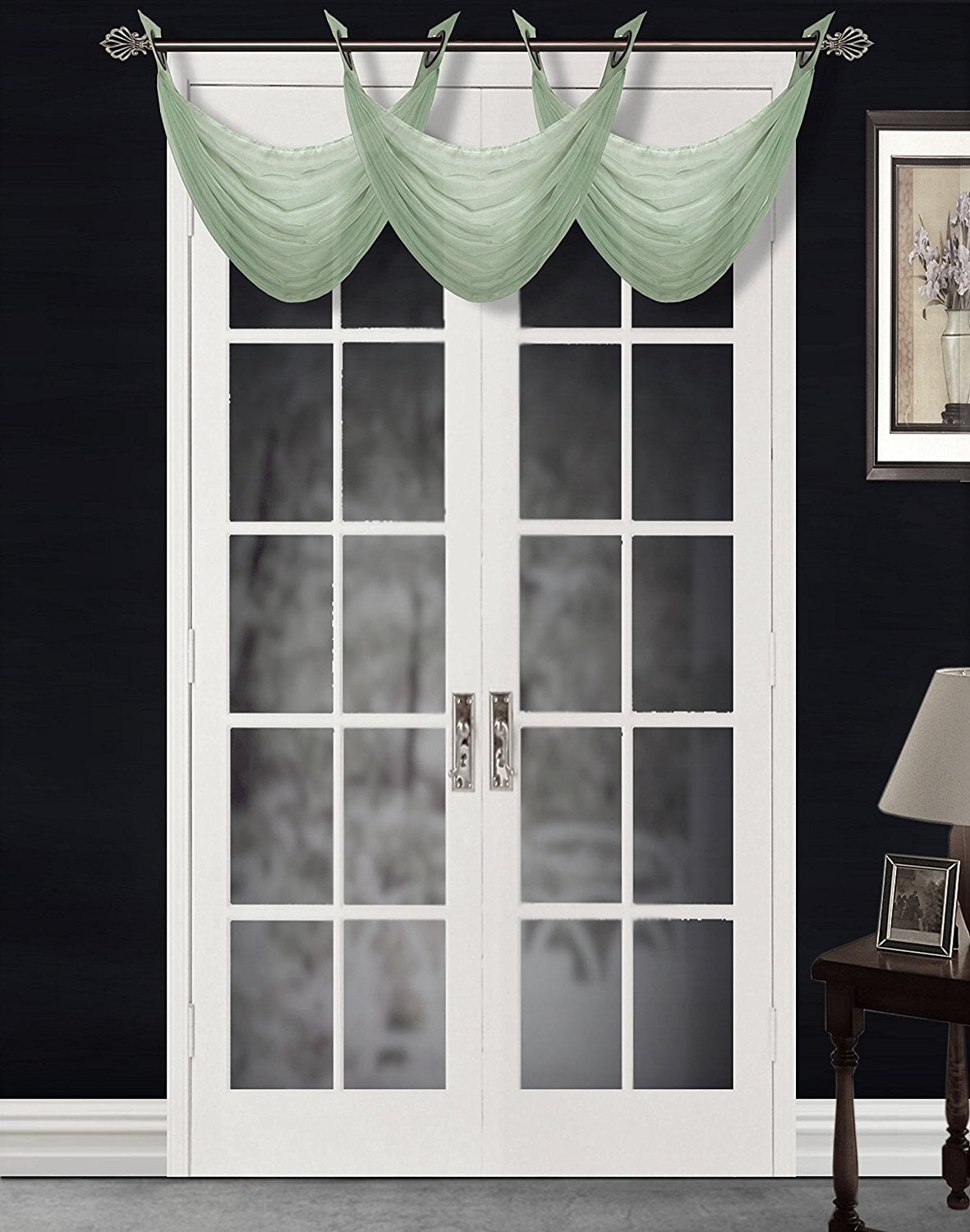 36 Sage Green 1pc Elegant Voile Sheer Swag Dressing Waterfall Bronze Grommets Valance 55 X 24 Inch Walmart Com Walmart Com