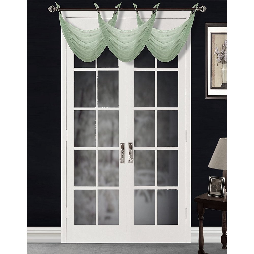 (36) SAGE GREEN 1PC Elegant Voile Sheer Swag Dressing Waterfall Bronze