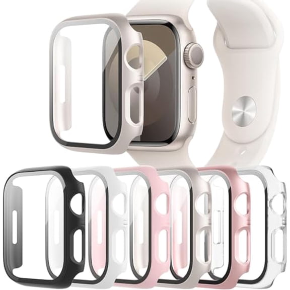 6‑Pack Protective Case with Built‑in Screen Protector Compatible with Apple Watch SE3 / SE2 / SE / Series 6 / 5 / 4 44mm, Hard PC Full‑Coverage Shock‑Resistant Bumper Cover for iWatch 44mm