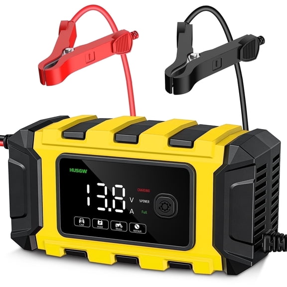 HUSGW 12V/6Amp Battery Charger, Smart Automatic Car Trickle Charger with Temperature Compensation for Car Truck Motorcycle Lawn Mower Boat Marine Lead Acid Battery