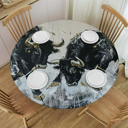 

Orinice Bulls Fighting Round Table Cover Stain Resistant Washable Indoor Outdoor Tablecloth Kitchen Dining Wedding Parties 100% Polyester Fiber 38-42