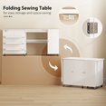 thumbnail image 4 of White Wood Grain Sewing Machine Table with Folding Drop Leaf & Storage - Craft Table for Home, Office & Small Spaces - Adjustable Shelf & Wheels, 4 of 7