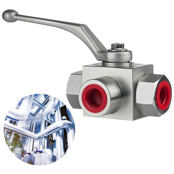 Valve à Bille à 3 Voies, Valve à Bille à Haute Pression, Valve à Bille Hydraulique NPT de 1/2 Pouce, Valve en Acier au Carbone pour Eau, Huile, Gaz, Alcalis Légers, Acide