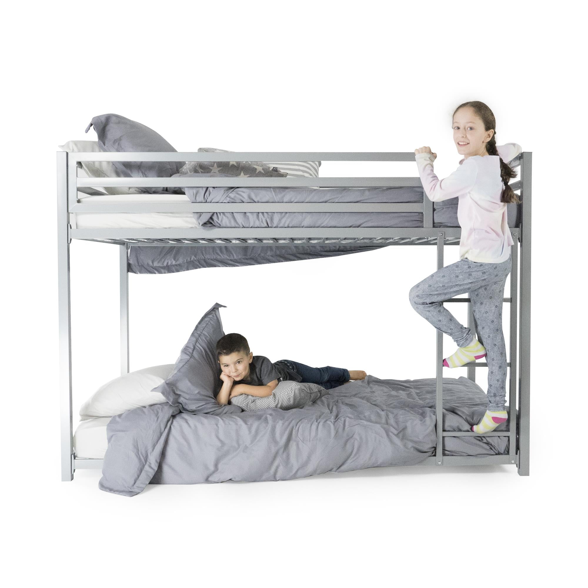 DHP Miles Low Bunk Bed for Kids, Twin Over Twin, Blue