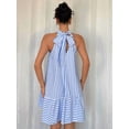 thumbnail image 2 of Blue And White Sleeveless Halter Neck Frill Trim Striped Vacation Dress For Women, 2 of 6
