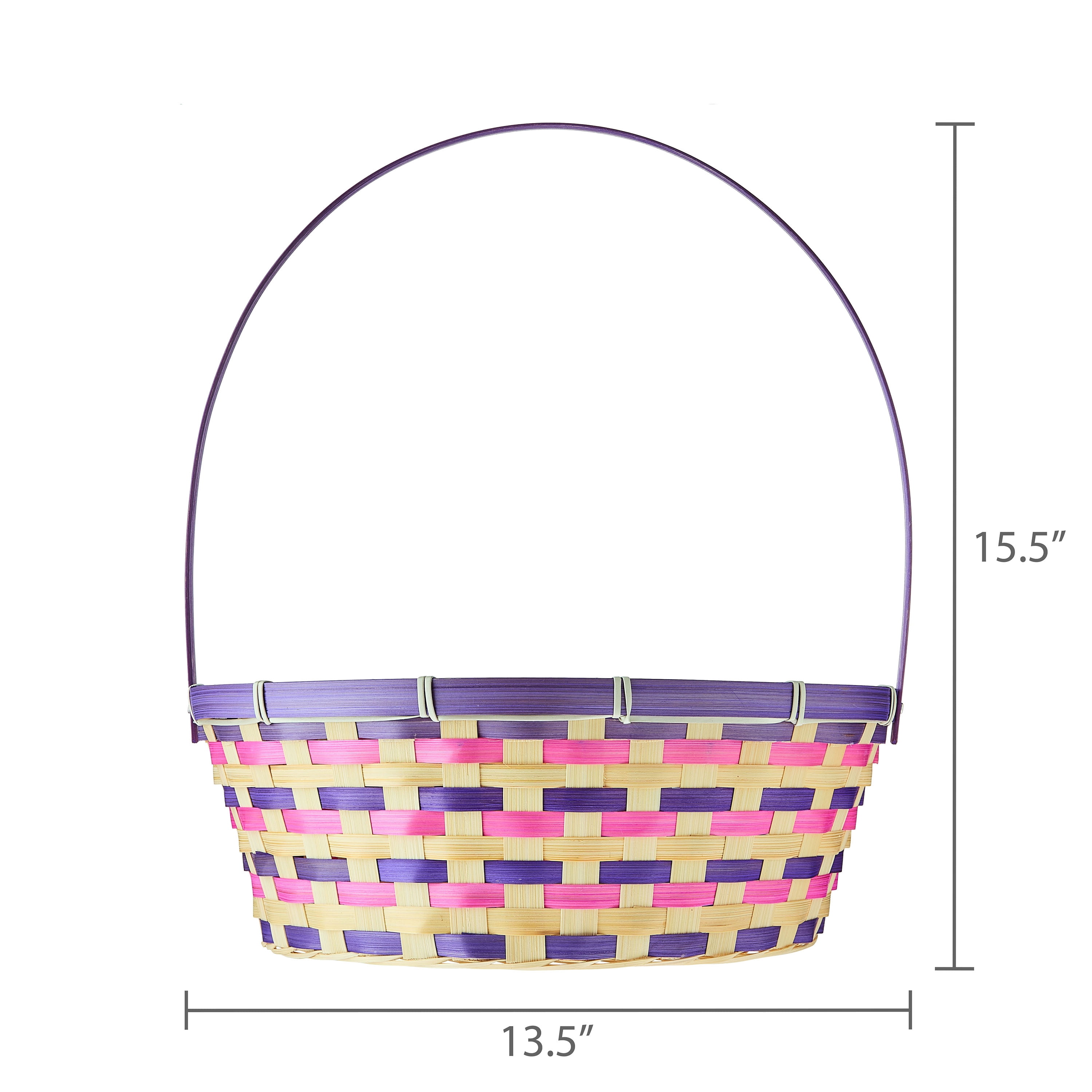 Round Bamboo Basket, Pink and Purple, 13.5" x 16", Easter by Way To Celebrate