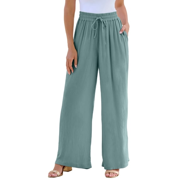 Roaman's Women's Plus Size Hand Crinkled Wide-Leg Pant
